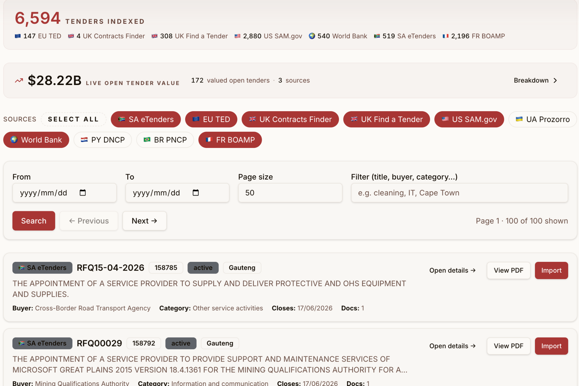 Thousands of live tenders, one search bar